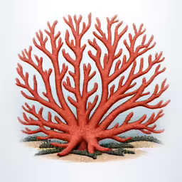 an embroidered coral is on the beach in front of water