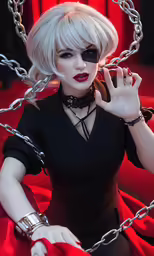a woman with a cat face paint holding hands in the air