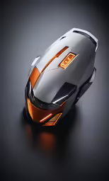 the mouse is gray and has orange trim