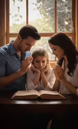 father and daughter reading bible together in the church