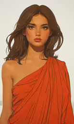 the woman in a red dress is posing