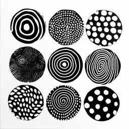 a drawing with dots on a white background,black and white graphic with nine circles