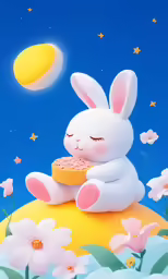 an animated image of a bunny holding a cupcake