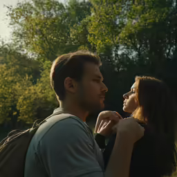 a man and a woman looking at each other in the distance
