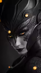 a woman wearing a mask and gold eyes