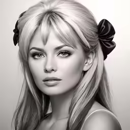 the young woman is wearing a black bow