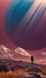 a man in a backpack on a mountain staring at the distant objects
