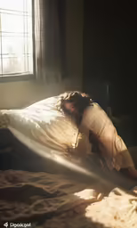 a man laying in bed under a blanket