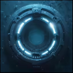 a sci space station door with blue lighting