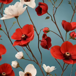 a colorful display of white and red flowers