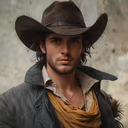 an image of man in hat wearing a coat and coat