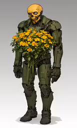 a guy is holding some flowers on his body