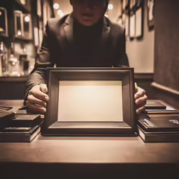 a person holding an empty photo frame