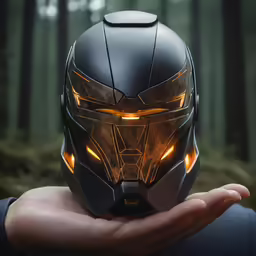 a hand holding a helmet that has been glowing