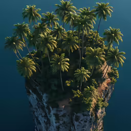 the palm trees are all standing on a small island