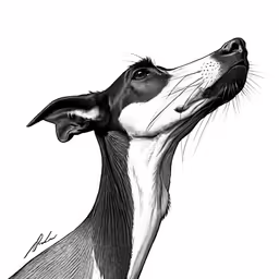 a drawing of a dog looking up to the sky