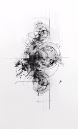 an abstract black and white painting with lots of lines