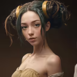 the young woman is wearing two gold hoops in her hair