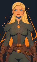 an animated image of a blonde haired woman wearing armor
