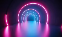 the colors of the lights of a tunnel in purple and blue