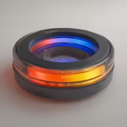 a close - up shot of the camera lens section of a multi - colored light