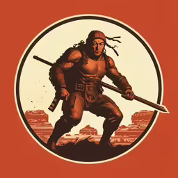 an illustration of a man with a sword in a circle