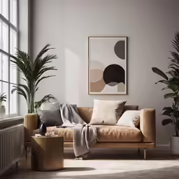 a modern living room decorated in neutral tones