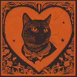 an art print with a cat in a victorian bow tie and a heart