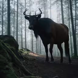 the large animal stands near the very tall tree