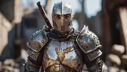 a man dressed in armor holding two swords
