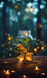 a jar filled with yellow lemons on top of a table
