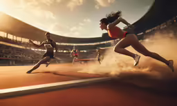 a woman running down a run way in a competition