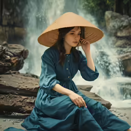 a woman is sitting near the water and having a discussion with another woman