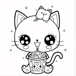 a cat with big eyes is eating a cake