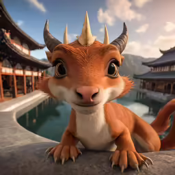 a cartoon animal with long horns is posing for a photo