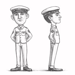 three people standing with each other, wearing hats and uniforms