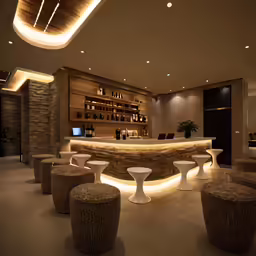 there is a very nice modern, fancy looking restaurant with modern decor