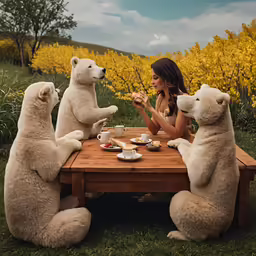 an image of three bears that are having tea