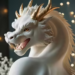 a white statue has gold horning horns