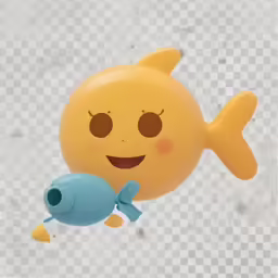 a yellow fish floating in the air with an angry face