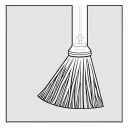 a broom drawn on a wall with a square frame