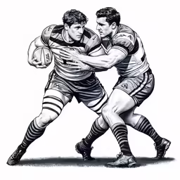 a drawing of two rugby players fighting with each other