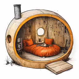 a drawing of an image in a barrel bed