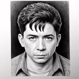 a drawing of a man looking at the camera