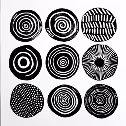 eight print designs showing various lines and designs,some black and white images with different shapes