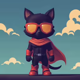 a cartoon cat wearing sun glasses and a cape