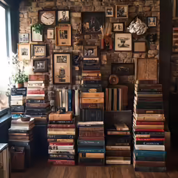 a large pile of books that are on a table
