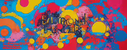 large poster painted in bright colors with the words anorate on it,colorful art with words painted on it and colors around the painting