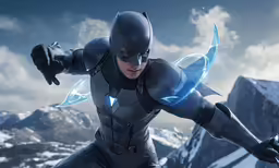 batman the tellewder in his suit standing on top of a mountain