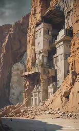 there are multiple buildings built into the rocks